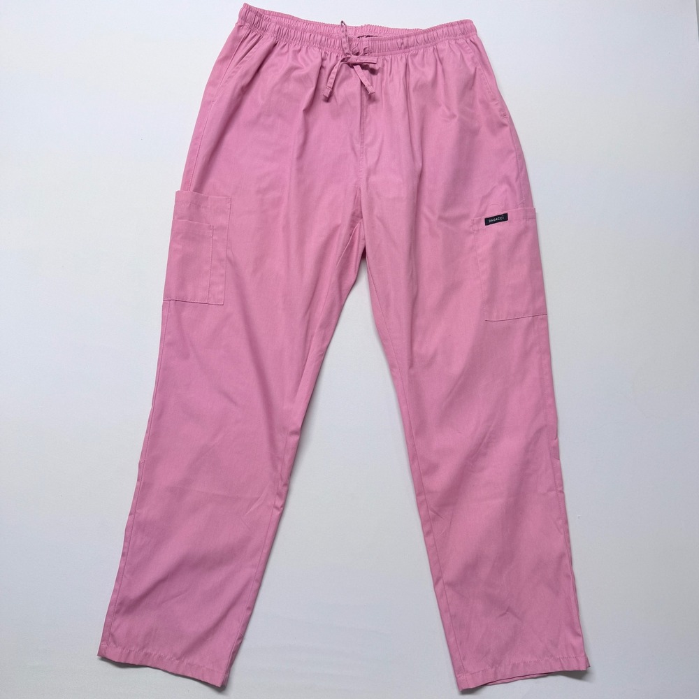 Dagacci Pink Scrub Pants XL Elastic Drawstring Cargo Pockets Style 5000